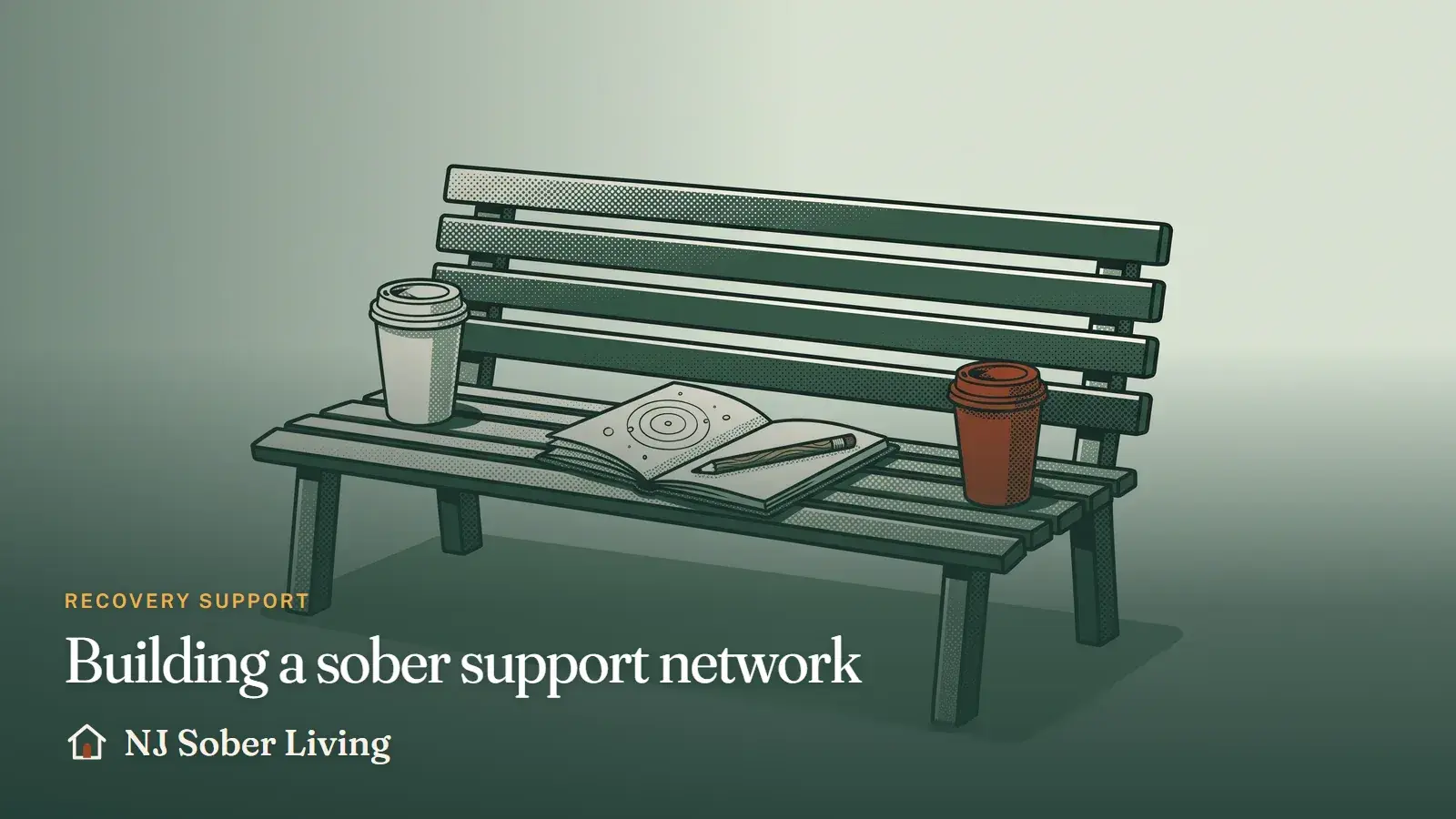 Building a sober support network in early recovery: family, peers and a sponsor, counselors, meetings and crisis lines: NJ Sober Living guide illustration
